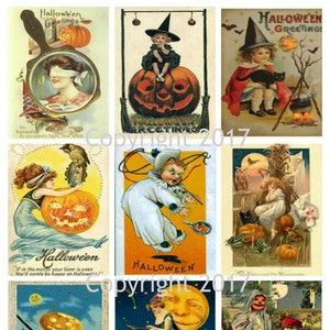 Printed Vintage Victorian  Halloween Collage Sheet   8.5 x 11 Printed Sheet, Vintage Halloween Cards Collage sheet