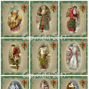 Imágenes victorianas impresas Vintage Santa Christmas Graphics Collage Sheet, Scrapbooking, Prints, ATC, Gift Tags