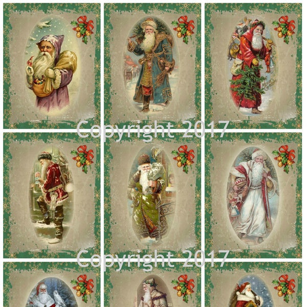 Printed Victorian Images Vintage Santa Christmas Graphics Collage Sheet,  Scrapbooking, Prints, ATC, Gift Tags