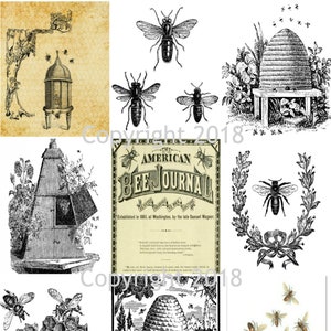 Printed Bees and Hives Collage Sheet   8.5 x 11 Printed Sheet, Autumn Cards  Collage sheet, Scrapbook and Card Making Supplies