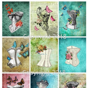 Vintage Victorian Corsets Collage Sheet , Vintage Corsets Graphics, Scrapbooking, Card Making etc. 8.5 x 11&quot;  Sheet