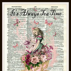 Printed Vintage  Nursery Dictionary Art  Image Wonderland Alice Tea Time Quote,  Wall Decor  Unframed 8 x 10&quot; or 11 x 14&quot;