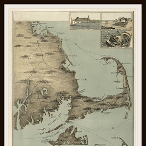 Gedruckt Jahrgang Boston Cape Cod Karte Plakat-Kunst-Bild Reproduktion, gedruckt Blatt, ungerahmt, Wandkunst, Wohnkultur, Poster