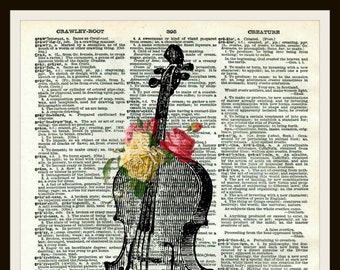 Printed Vintage Musical Instrument #9 on Reproduction Ephemera Dictionary Background Art Poster, Wall Decor  Unframed 8 x 10" or 11 x 14"