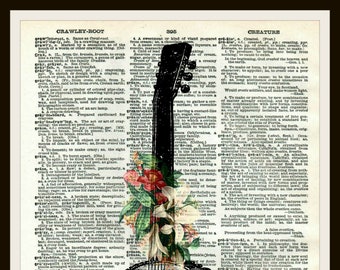 Printed Vintage Musical Instrument #2 on Reproduction Ephemera Dictionary Background Art Poster, Wall Decor  Unframed 8 x 10" or 11 x 14"