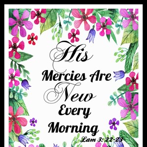 Scripture Art Print Poster &quot;His Mercies Are New&quot;, Wall Decor  Unframed Printed Art Image, Scripture Print Poster, Motivational Bible Quote