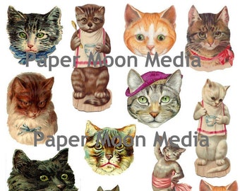 Printed Vintage Victorian Cats Collage Sheet 8.5 x 11 Printed Sheet