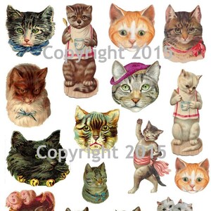 Printed Vintage Victorian Cats Collage Sheet 101 8.5 x 11 Printed Sheet