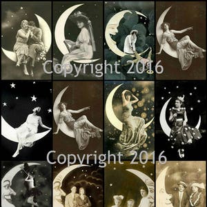 Printed Vintage Celestial Man on the Moon Photo Collage Sheet # 102, 8.5 x 11 Printed Sheet for Scrapbooking, Altered Art, Decoupage