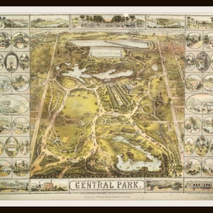 Gedruckte Jahrgang Central Park Karte Poster Art Bildwiedergabe, Druckbogen, Wandkunst, Wohnkultur, Poster ungerahmt