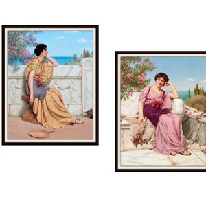 Lot de 2 reproductions d&#39;impression giclée « Sweet Dreams » et « Leisure Hours » John William Godward sans cadre, 5 x 7 po, 8 x 10 po. ou 11 x 14 po.