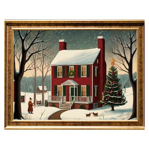 Impresión americana &quot;Navidad n.° 2&quot;, arte popular estadounidense, reproducción de bellas artes Giclée con calidad de museo, paisaje, sin marco