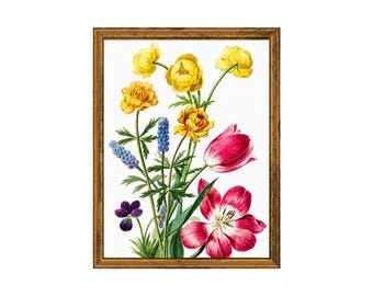 Vintage Botanical Bouquet Art Print | Spring Garden Bouquet | Floral Wall Art , Cottagecore Giclée Print