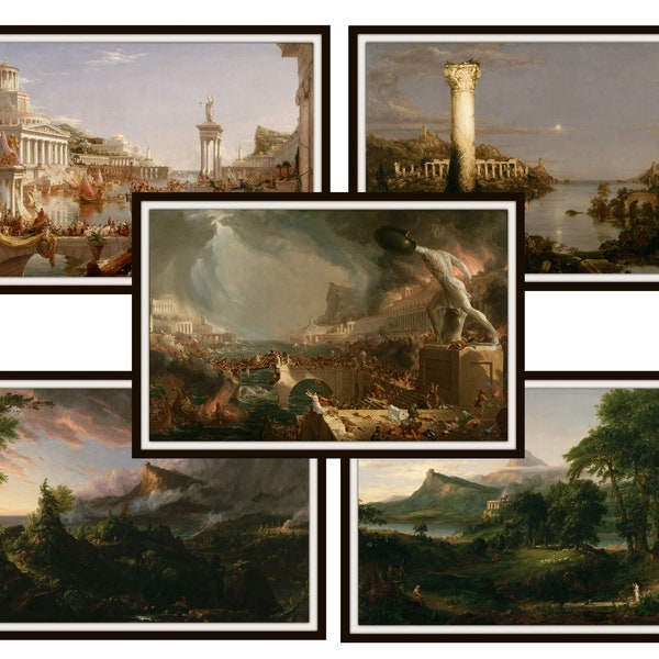 5er Set Vintage Thomas Cole ""Der Kurs des Imperiums"" Kunstdruck, Kunstreproduktionen Ungerahmt 11 x 17", Ungerahmt