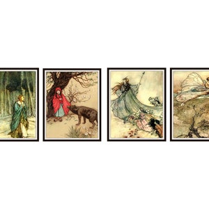 Set of 4 Arthur Rackham Fairy Tale Art Prints,  Giclee  Fine Art Reproductions  8 x 10&quot; or 11 x 14&quot;, Children&#39;s Art Unframed