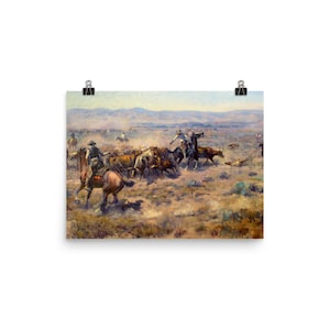Charles Marion Russell &quot;Roundup&quot; Art Reproduction PosterPoster, Cowboy Art Print Posters, Western Posters,  Unframed