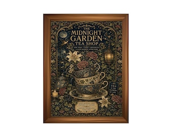 Printed The Midnight Garden Tea Shop William Morris Inspired Botanical Tea House Art Print  | Victorian Cottagecore Elegance Fine Art Decor