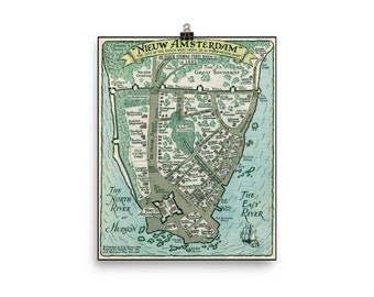 Vintage NYC New Amsterdam Map Art Print Reproduction Poster, New Amsterdam Poster, New Amsterdam Map Poster 8 x 10" or 11 x 14"