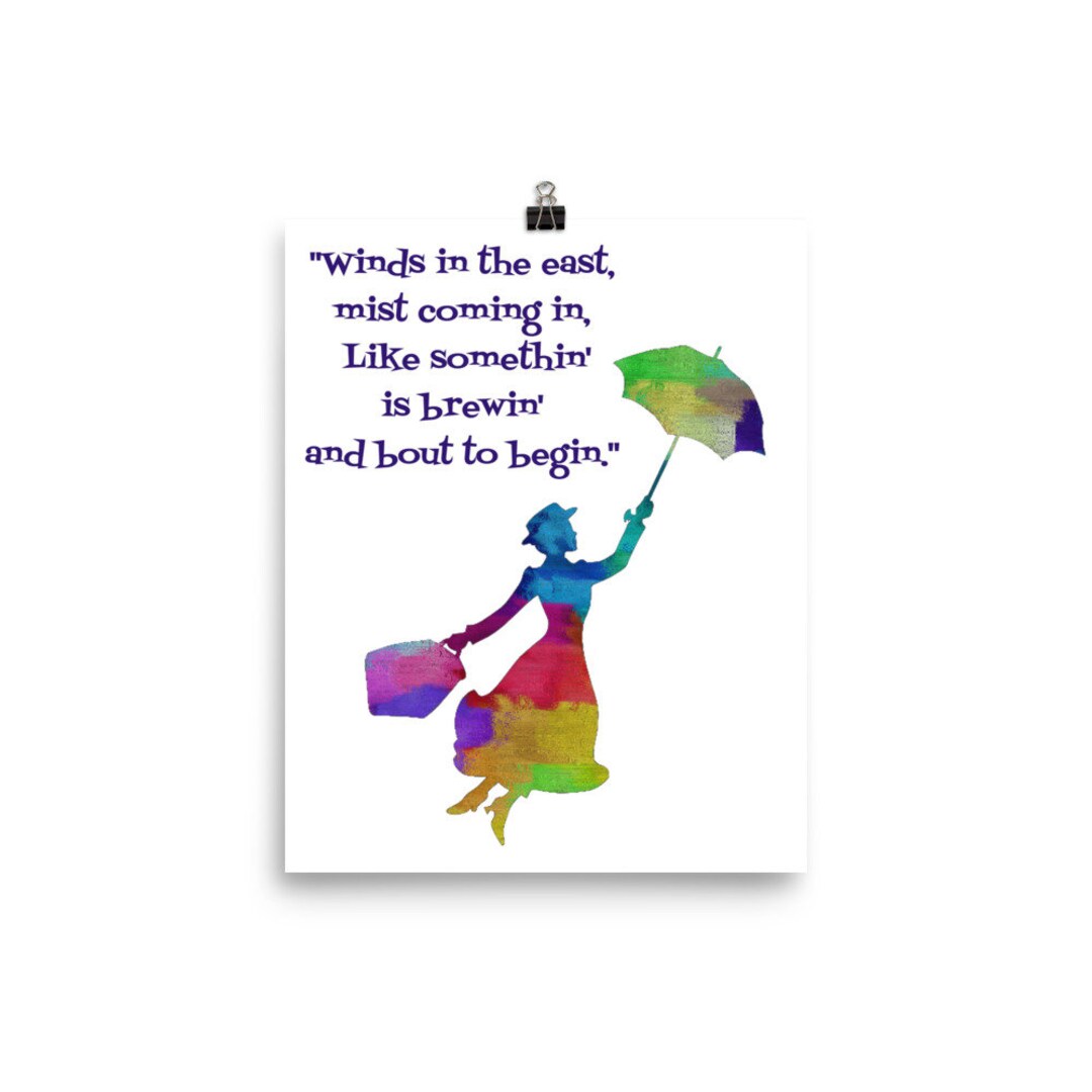 Mary Poppins Watercolor Silhouette Quote Poster, Mary Poppins Art ...