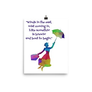 Mary Poppins Watercolor Silhouette Quote Poster, Mary Poppins Art Poster Unframed
