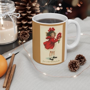 Vintage San Valentín tarjeta de doble cara taza 11oz, ser mi taza, regalo de San Valentín, regalo de la taza, regalo para ella, regalo de San Valentín