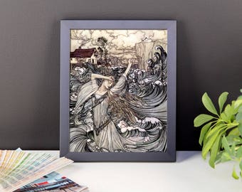 Arthur Rackham Reproduktion Meerjungfrau Undine gerahmt Kunstdruck, Vintage Kunstdruck