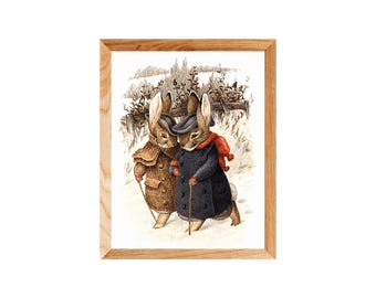 Printed Vintage Victorian Beatrix Potter Winter Bunnies Art Print, Giclée Print – Cottagecore Wall Art ,  Nursery, Shower Gift, Baby