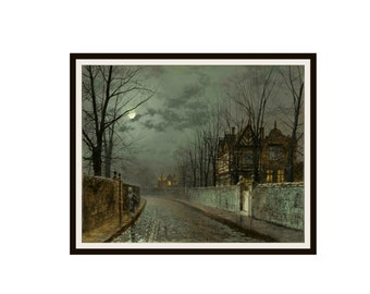 John Atkinson Grimshaw Fine Art "Moonlit Street" Reproduction Giclee Art Prints  Unframed 5 x 7",  8 x 10" or 11 x 14"