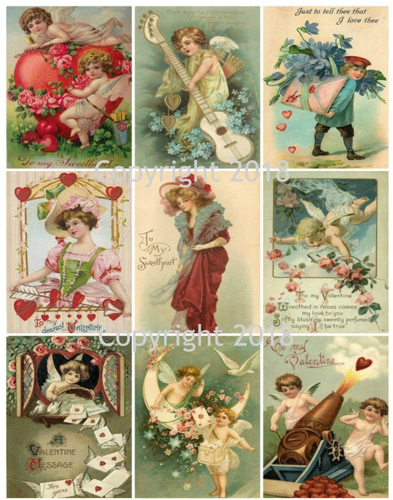 Printed Vintage Victorian Valentine Collage Sheet #2 8.5 x 11 Printed  Sheet, Valentine's Cards, Scrapbooking Supply, Card Making Supply