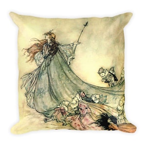 Rackham Fairies Square Pillow, Arthur Rackham Art Print, Rackham Fairies, Rackham Fairies Pillow, Vintage Fairy, Fairy Art