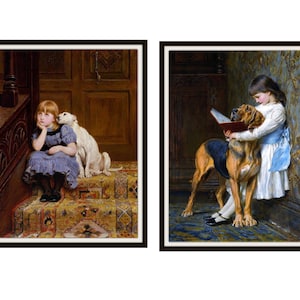 Set of 2 &quot;Sympathy&quot; and &quot;Compulsory Education&quot; by Briton Rivière  Giclee Art Print Reproductions Unframed, 8 x 10&quot;