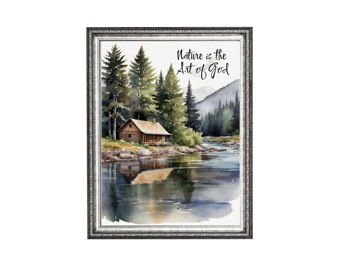 Watercolor Landscape Art With Inspirational Quote "mountain Cabin" I ...