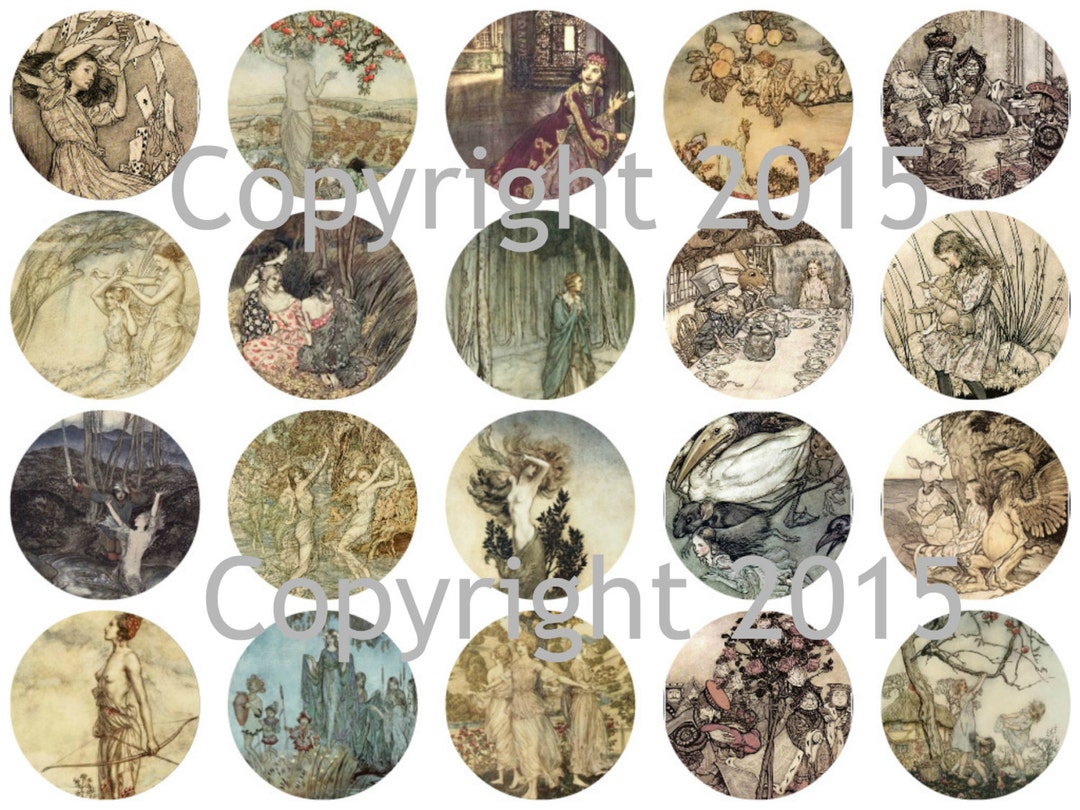 Printed Vintage Arthur Rackham Fairy Tale Images Circles Collage Sheet ...