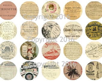 Printed Vintage Ephemera Images  Circles Collage Sheet   8.5 x 11 for Decoupage, Altered Art, Scrapbooking etc.