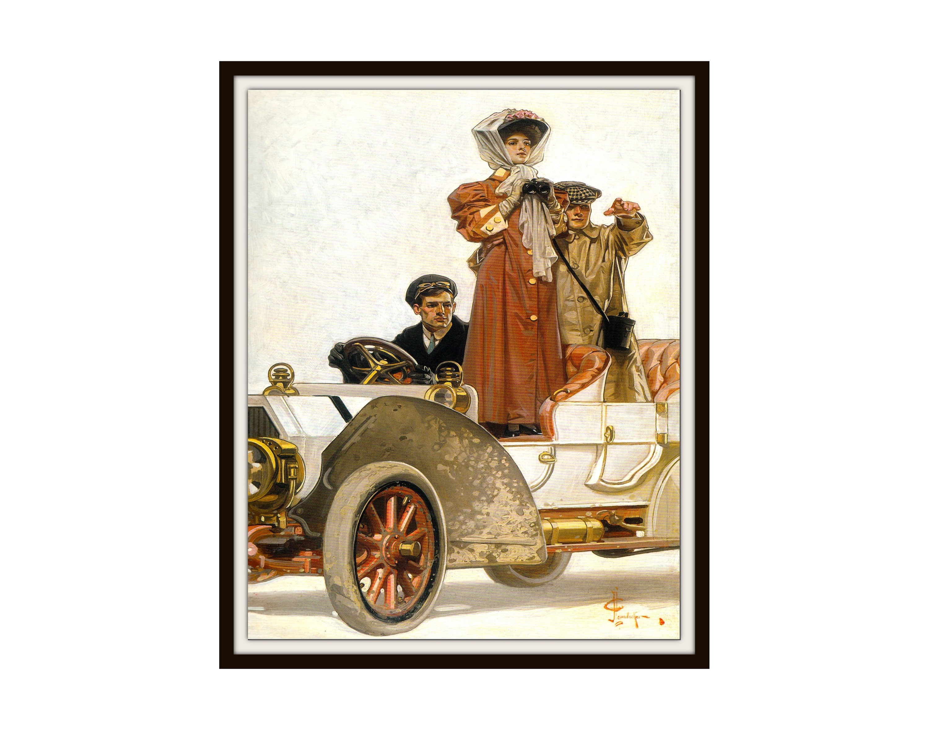 J.C. Leyendecker "The Lady and Her Motorcar" Magazine Art Reproduction Giclee Art Prints Unframed 5 x 7",  8 x 10" or 11 x 14"