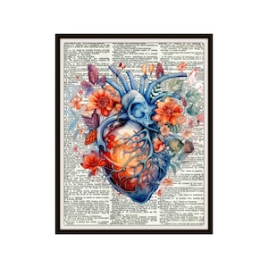 Botanische menselijke anatomie &quot;Hart 2&quot; aquarel Art Print op Vintage Ephemera woordenboek pagina Art Poster, Wall Decor ingelijste