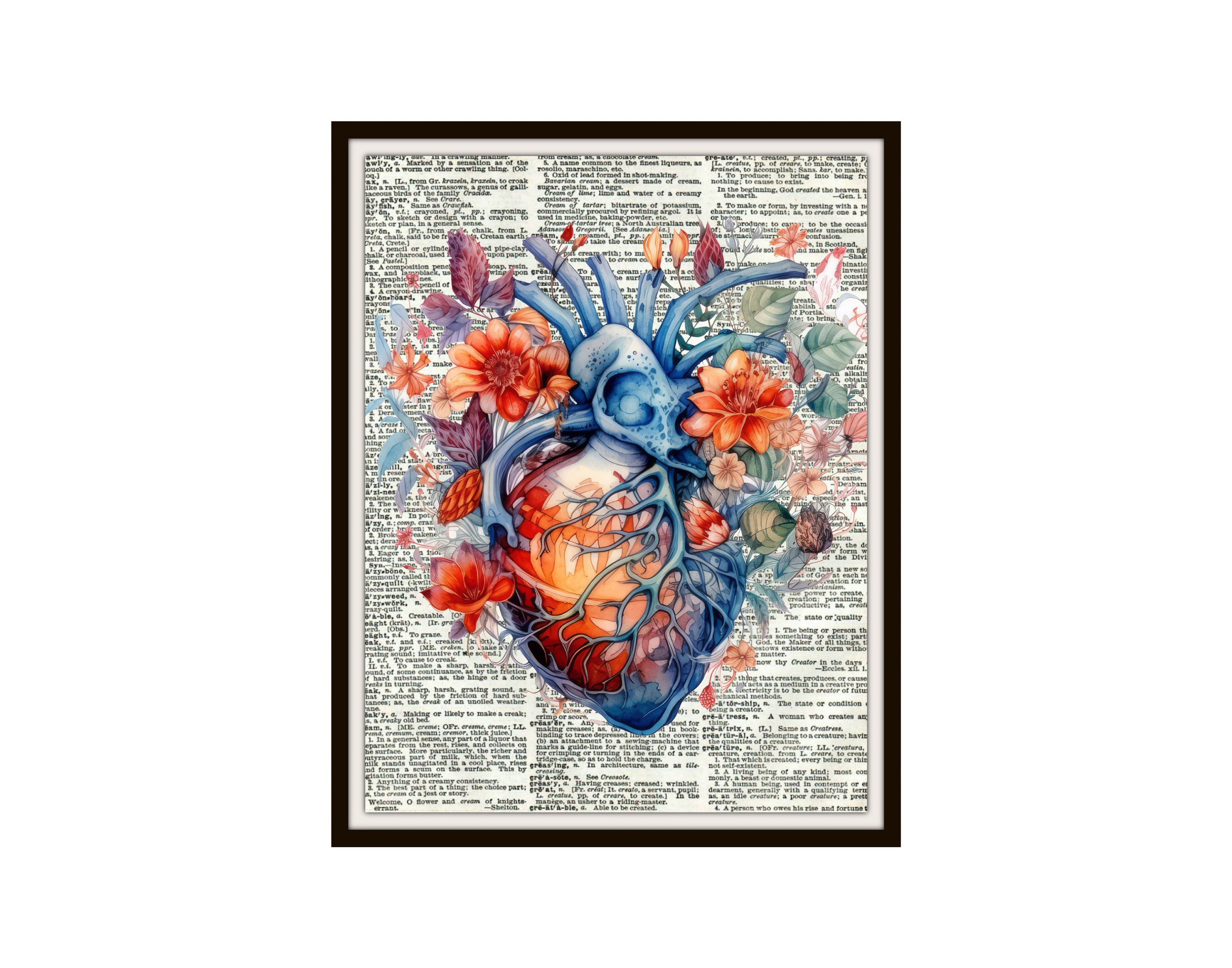Botanical Human Anatomy heart 2 Watercolor Art Print on Vintage Ephemera Dictionary Page Art Poster, Wall Decor Unframed - Etsy