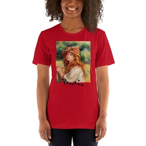 Blonde Woman in a Straw Hat by Pierre Auguste Renoir Short-Sleeve Unisex T-Shirt, Pierre Renoir Merch