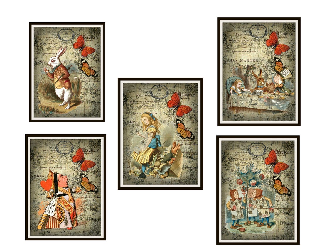 Set of 5 Vintage Nursery Art Print Posters Alice in Wonderland Etsy