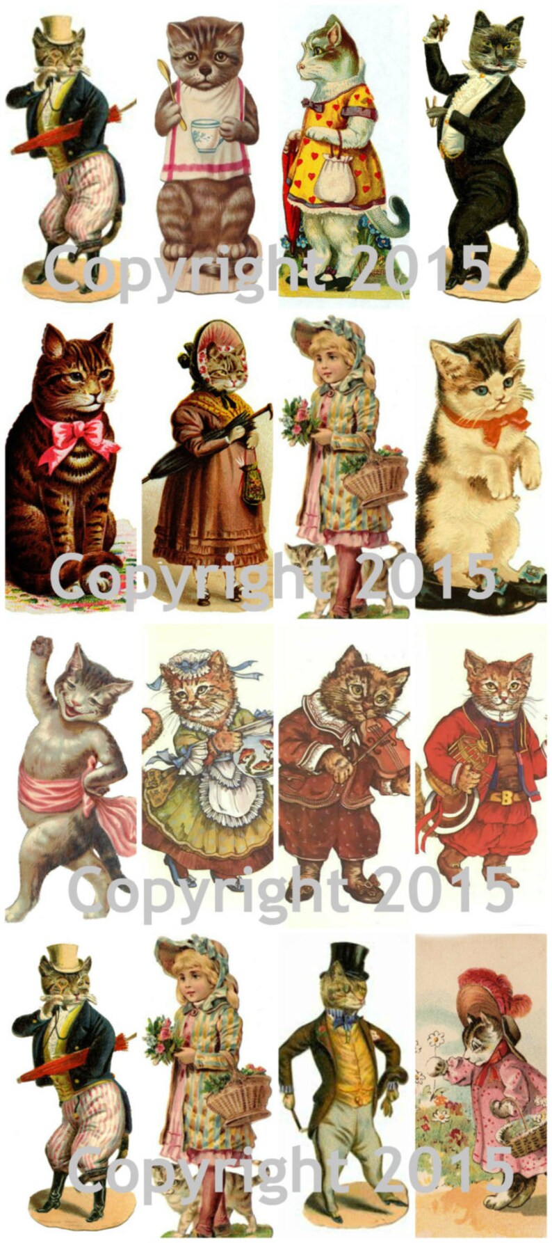 Printed Vintage Victorian Cats Collage Sheet 103 8.5 x 11 Etsy