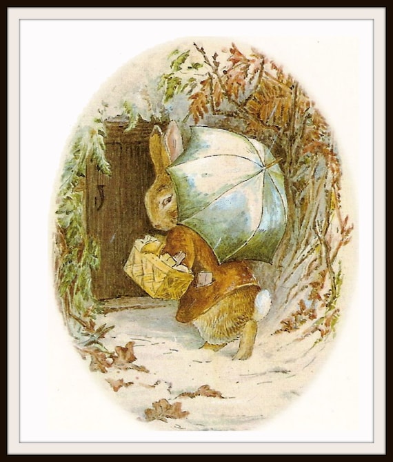 Printed Vintage Victorian Beatrix Potter Bunnies in Winter Art Print Poster  Unframed, Nursery, Shower Gift, Baby's Roo 