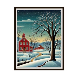 Printed Americana &quot;Colonial Winter&quot;, American Folk Art,  Museum Quality Giclee  Fine Art Reproduction,  Scenery Landscape, Unframed
