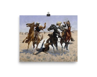 Frederic Remington Vintage Art Print "Aiding a Comrade" Poster, Old West Art, Vintage Cowboy Art