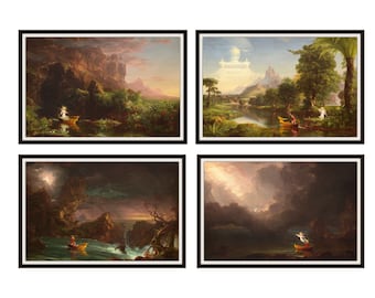 Set of 4 Vintage Thomas Cole "The Voyage of Life" Giclee Art Prints , Fine Art Reproductions  Unframed  11 x 17",  Unframed,