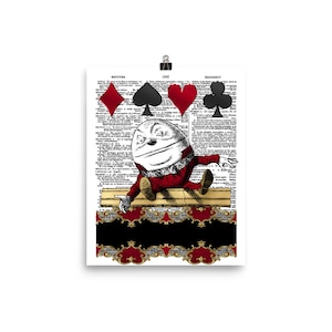 Alice in Wonderland Art Print Humpty Dumpty on Vintage Dictionary Page Poster