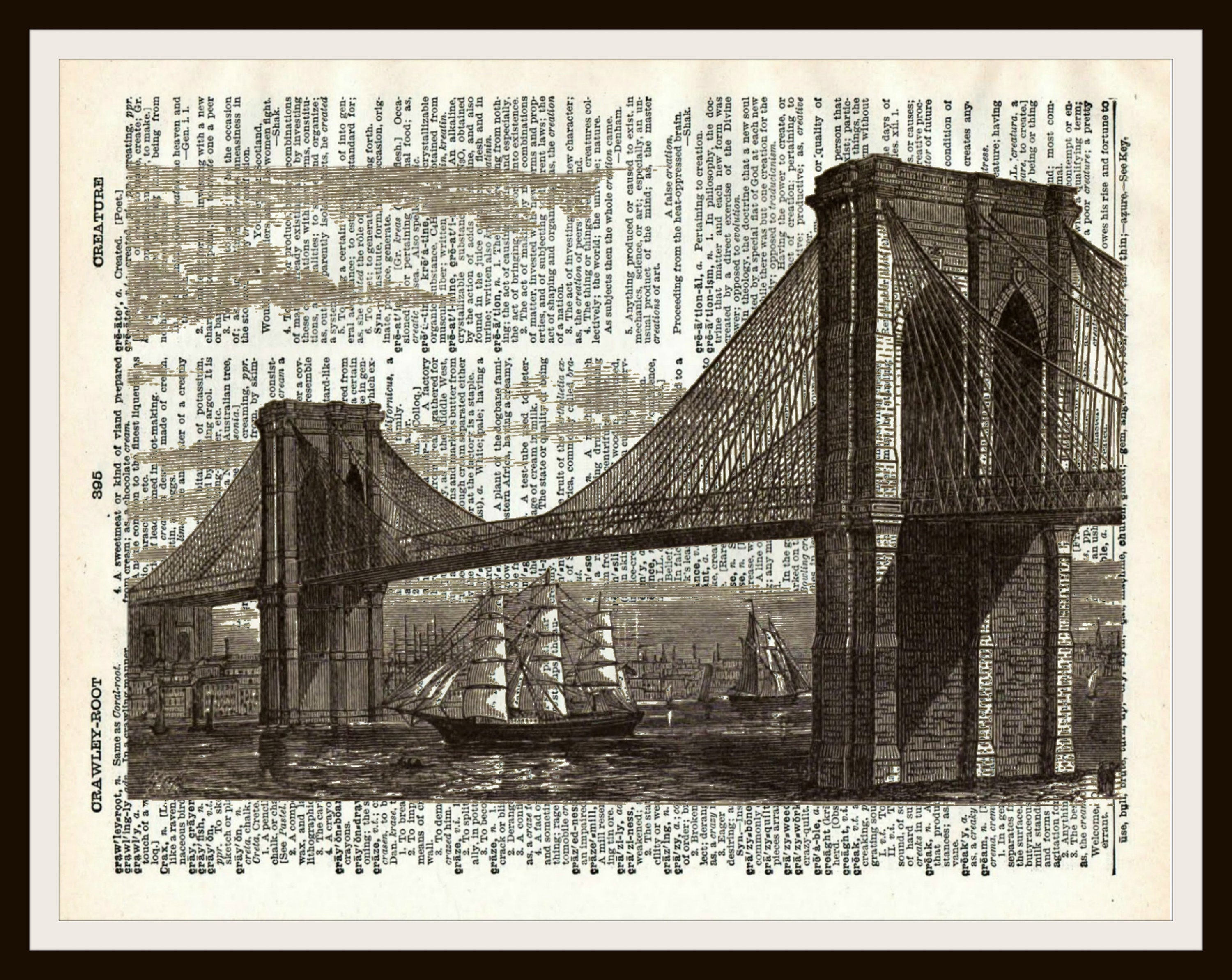 Brooklyn Bridge Vintage Art Print Reproduction Ephemera Etsy