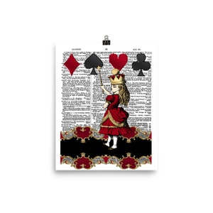 Alice in Wonderland Art Print Queen Alice on Vintage Dictionary Page Poster