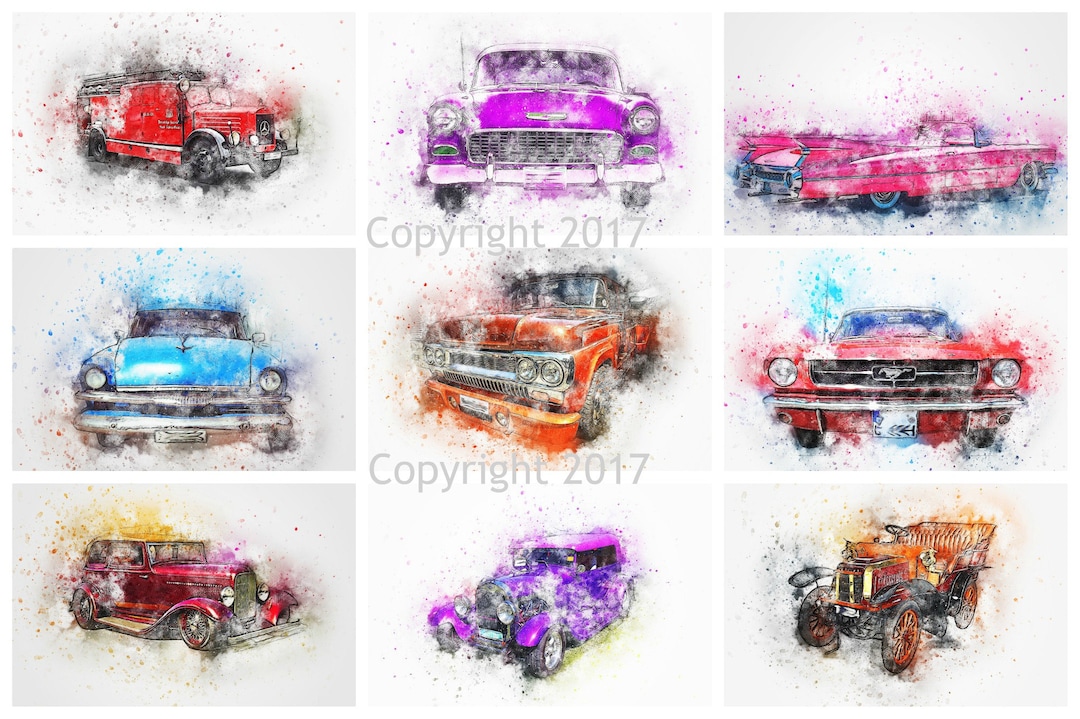 Printed Watercolor Cars Collage Sheet 8.5 X 11 Printed Sheet ...