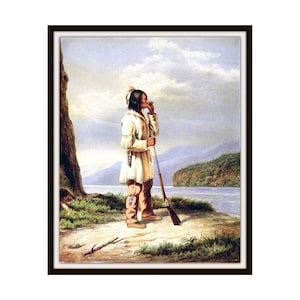 Cornelius Krieghoff &quot;Huron-Wendat Hunter Calling a Moose&quot; Reproduction Giclee Art Prints Unframed 5 x 7&quot;,  8 x 10&quot; or 11 x 14&quot;