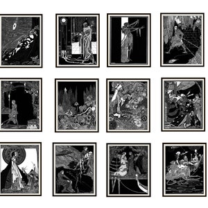 Set di 12 Edgar Allan Poe stampa d'Arte poster di Harry Clarke, stampa Wall Decor, senza cornice, Poe, il corvo, raccontare racconto cuore, l'arte di Halloween